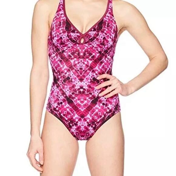 Coastal Blue Pink and Black One-Piece Swimsuit size large NWOT - Picture 1 of 8